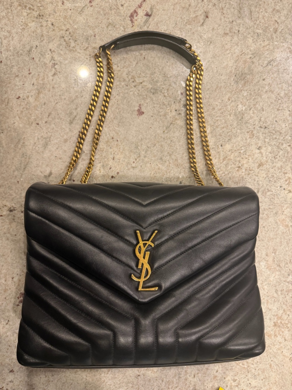 Saint Laurent Medium Loulou Matelassé Leather Shoulder Bag - Black w/ Gold